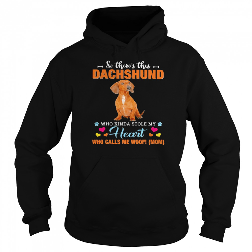 Official a Dog Kinda Stole My Heart So There’s This Red Dachshund Who Kinda Stole My Heart Who Calls Me Woof Mom Unisex Hoodie