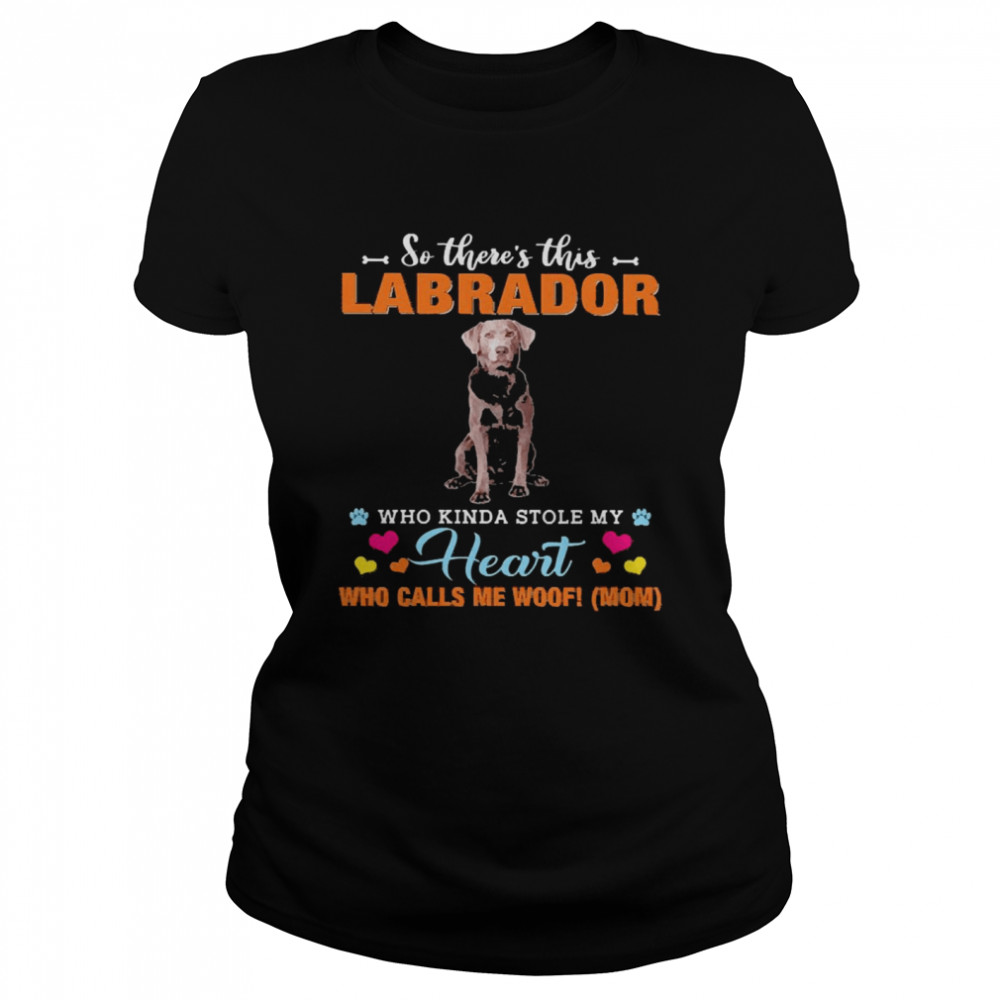 Official a Dog Kinda Stole My Heart So There’s This Silver Labrador Who Kinda Stole My Heart Who Calls Me Woof Mom Classic Women's T-shirt