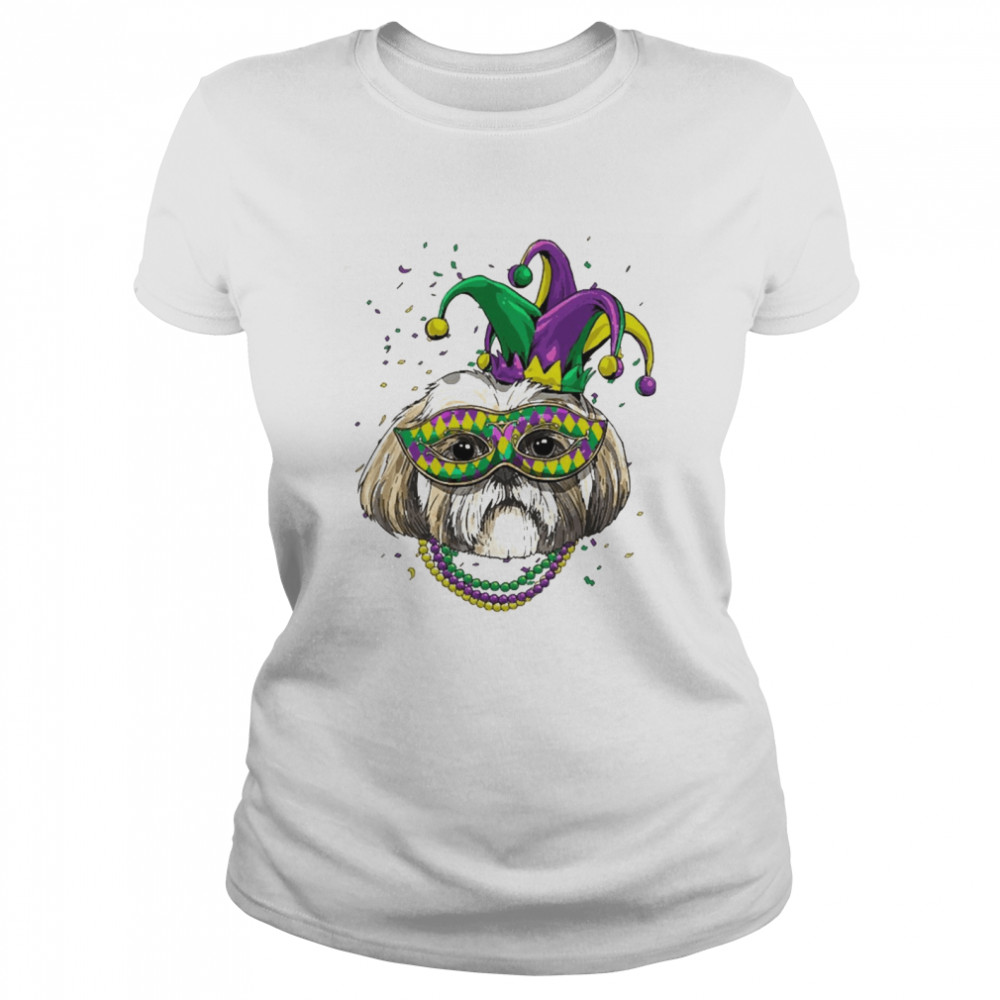 shih Tzu Dog Lover Cute Mardi Gras Carnival Jester Classic Women's T-shirt