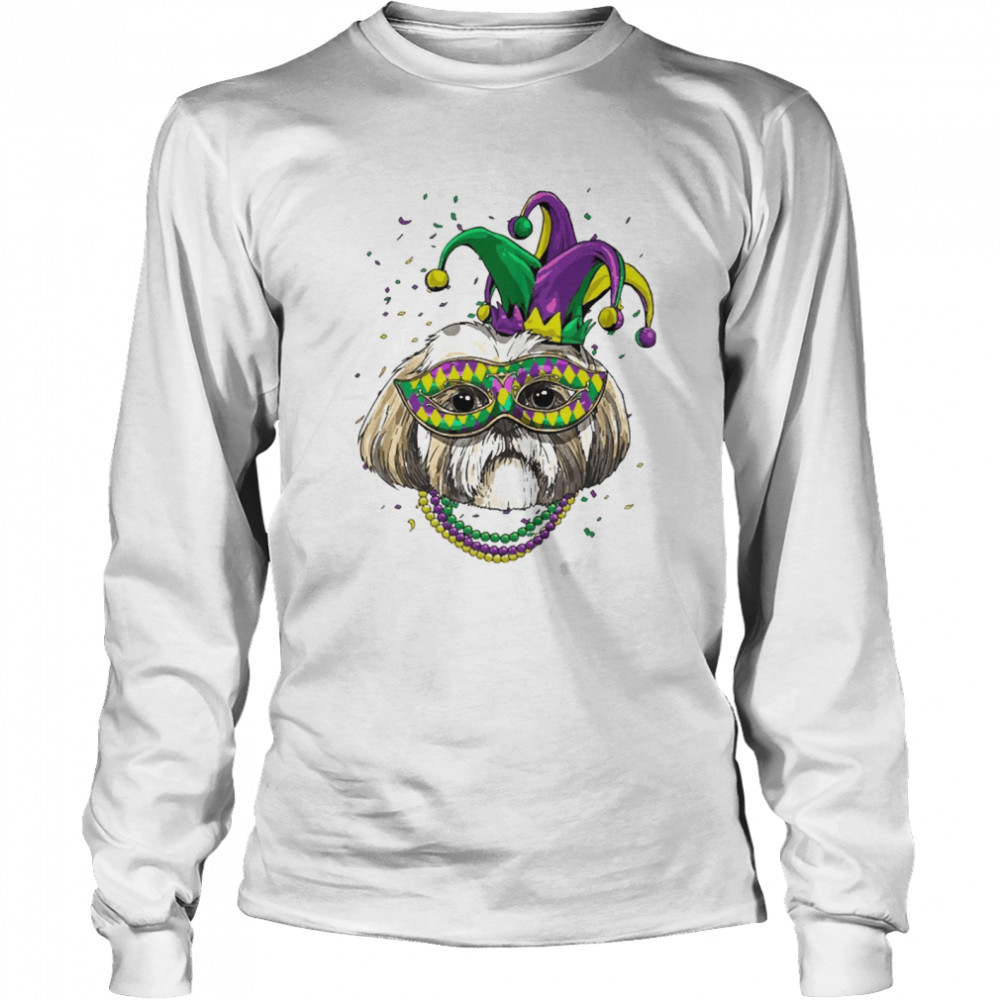 shih Tzu Dog Lover Cute Mardi Gras Carnival Jester Long Sleeved T-shirt