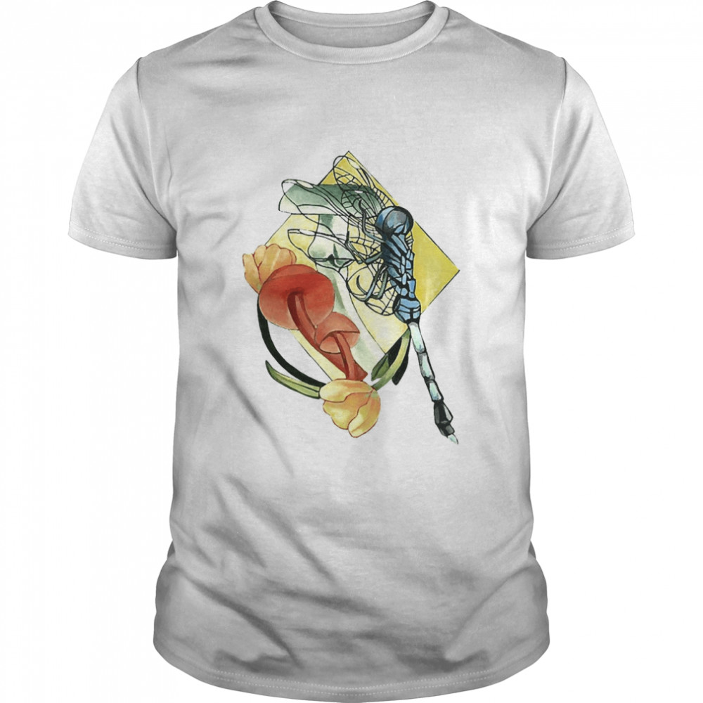 Dragonfly Mushroom And Tulips Flowers Flying Insect Fungi Shirt
