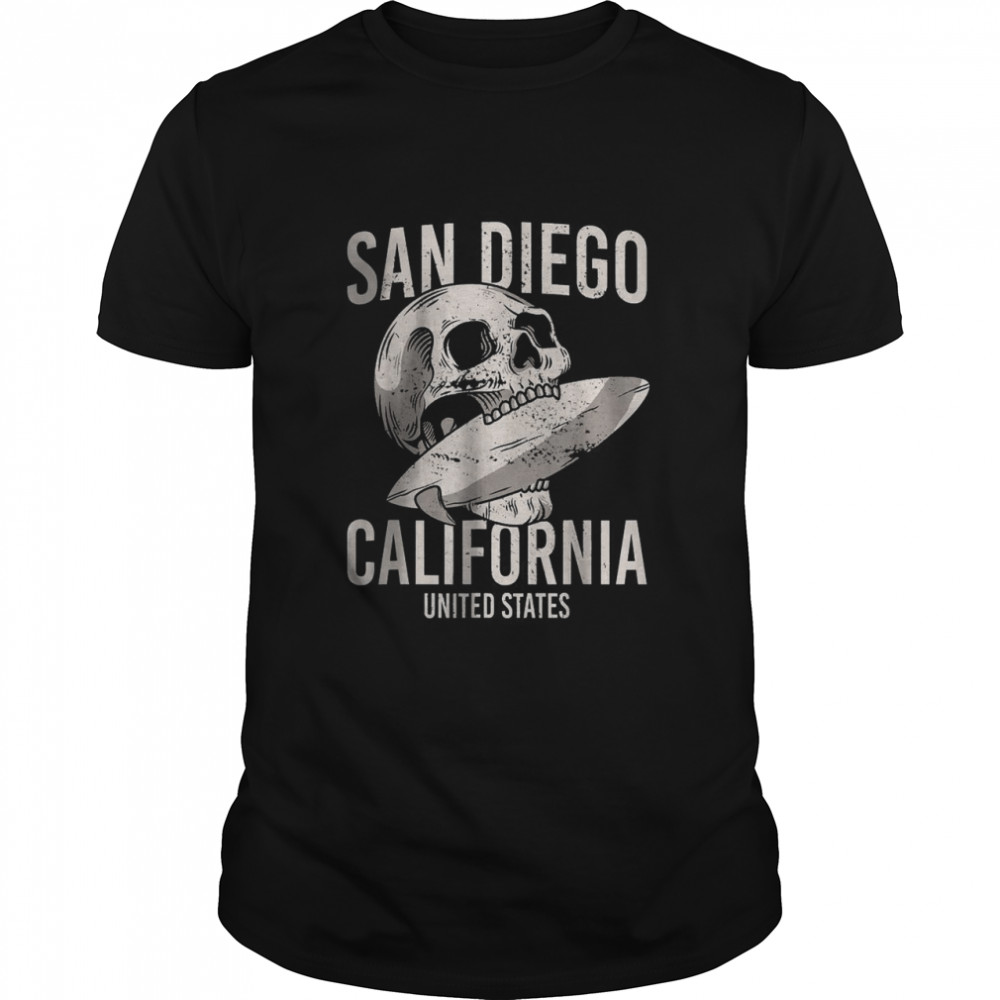 Vintage San Diego Beach California CA Retro Surfer Skull T-Shirt
