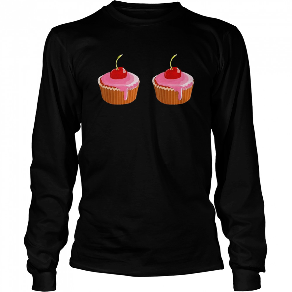 Cupcakes Cherry Boobs Women Girls Party Long Sleeved T-shirt