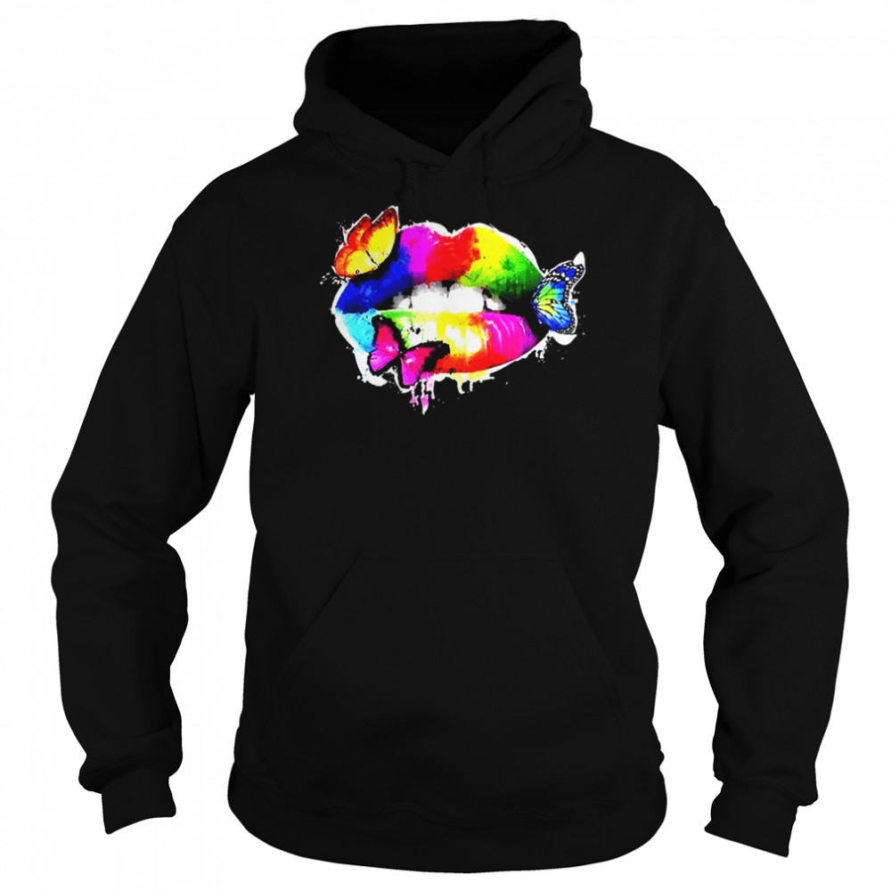 Colorful Sexy Rainbow Lips Mouth With Butterflies Unisex Hoodie