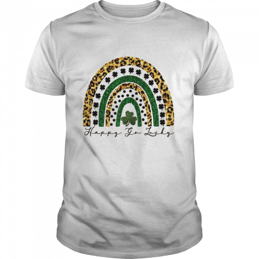 St Patrick’s Day Happy Go Lucky Rainbow Leopard Print Irish  Classic Men's T-shirt