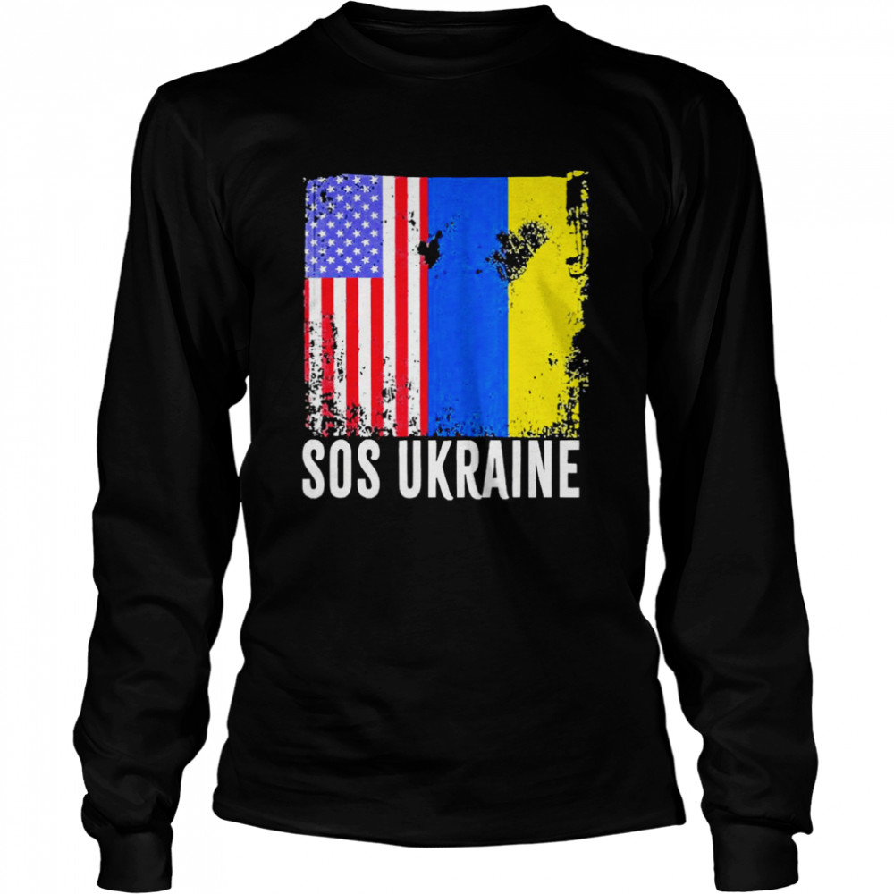 Sos Ukraine Flag American Flag Support Long Sleeved T-shirt