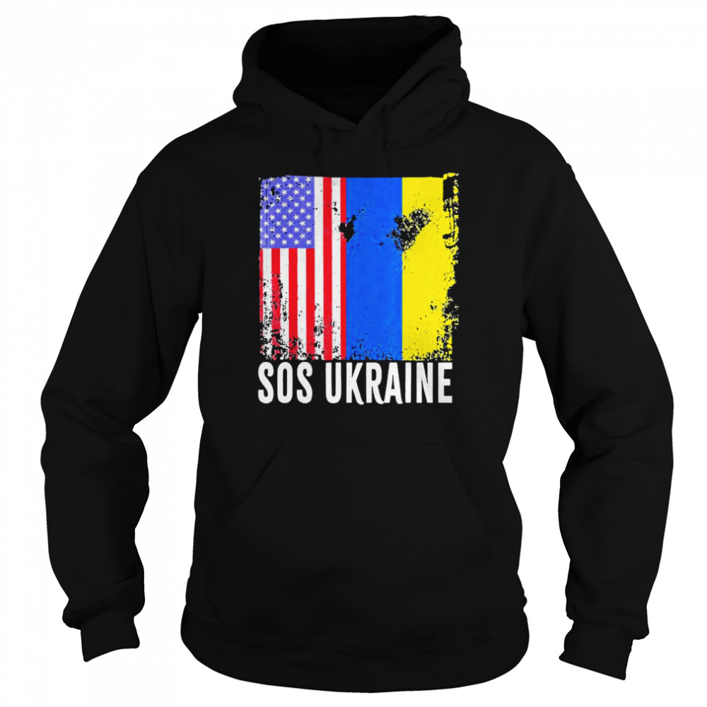 Sos Ukraine Flag American Flag Support Unisex Hoodie