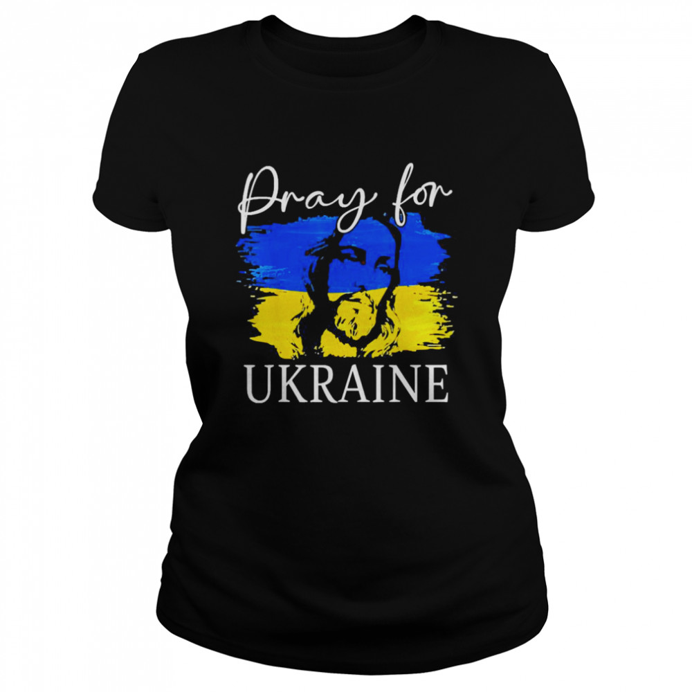 We Stand With Ukraine Flag Cross Christian Jesus Pray Classic Women's T-shirt