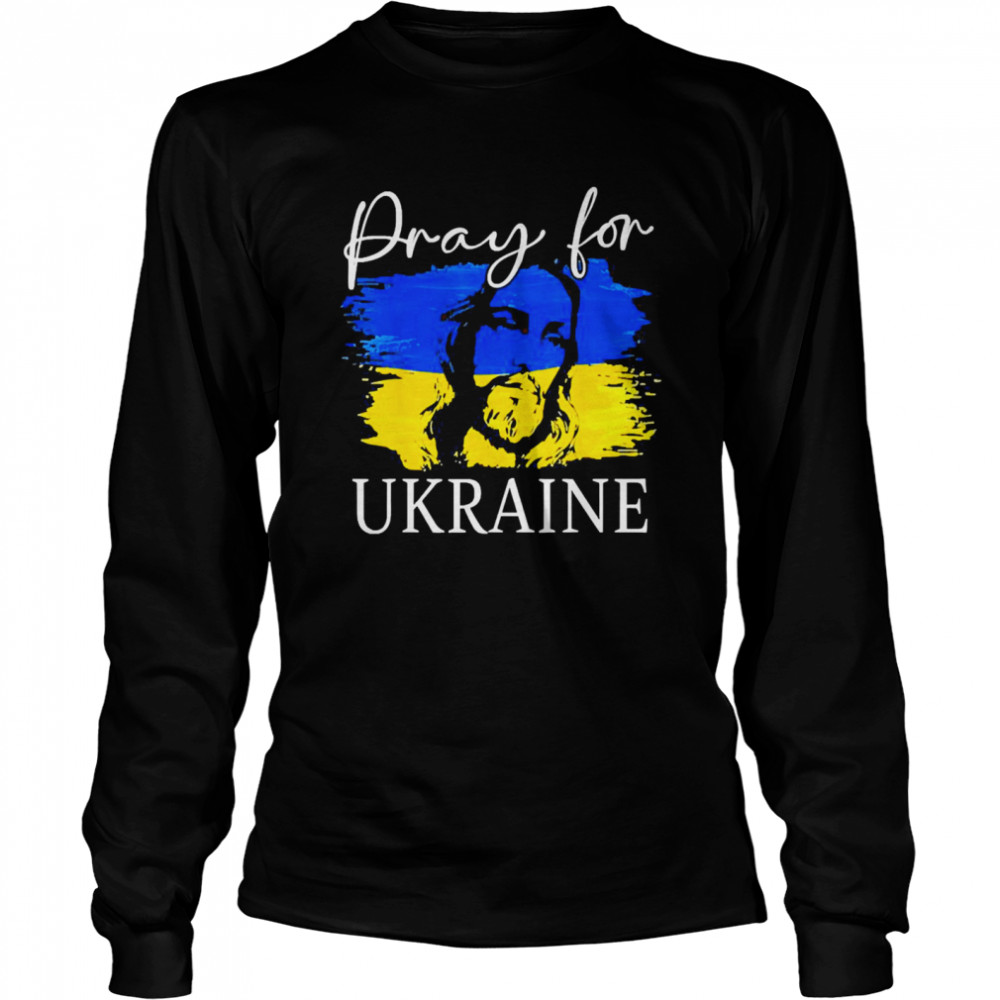 We Stand With Ukraine Flag Cross Christian Jesus Pray Long Sleeved T-shirt