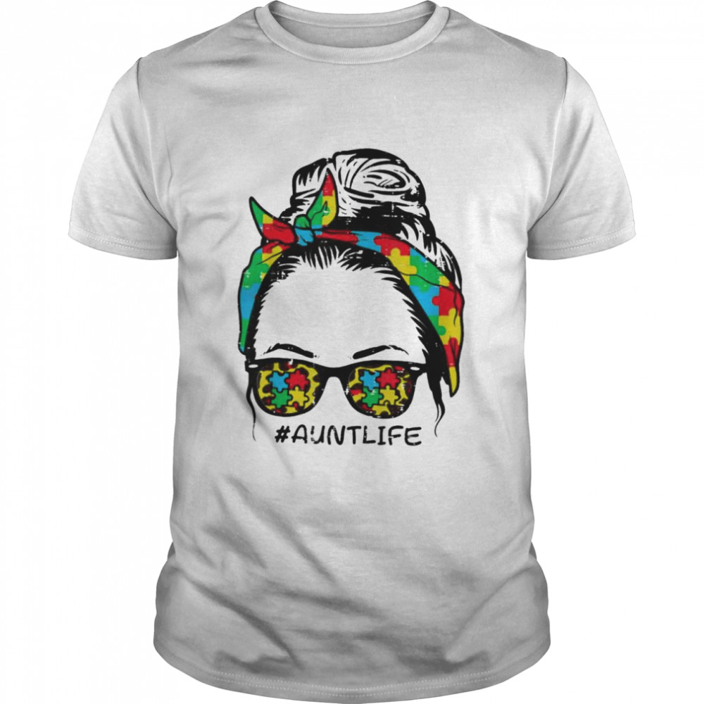 Hairbun Puzzle Sunglasses Aunt Life Autism Awareness Women shirt Classic Men's T-shirt