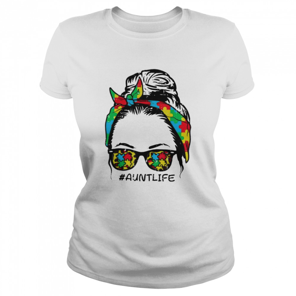 Hairbun Puzzle Sunglasses Aunt Life Autism Awareness Women shirt Classic Women's T-shirt