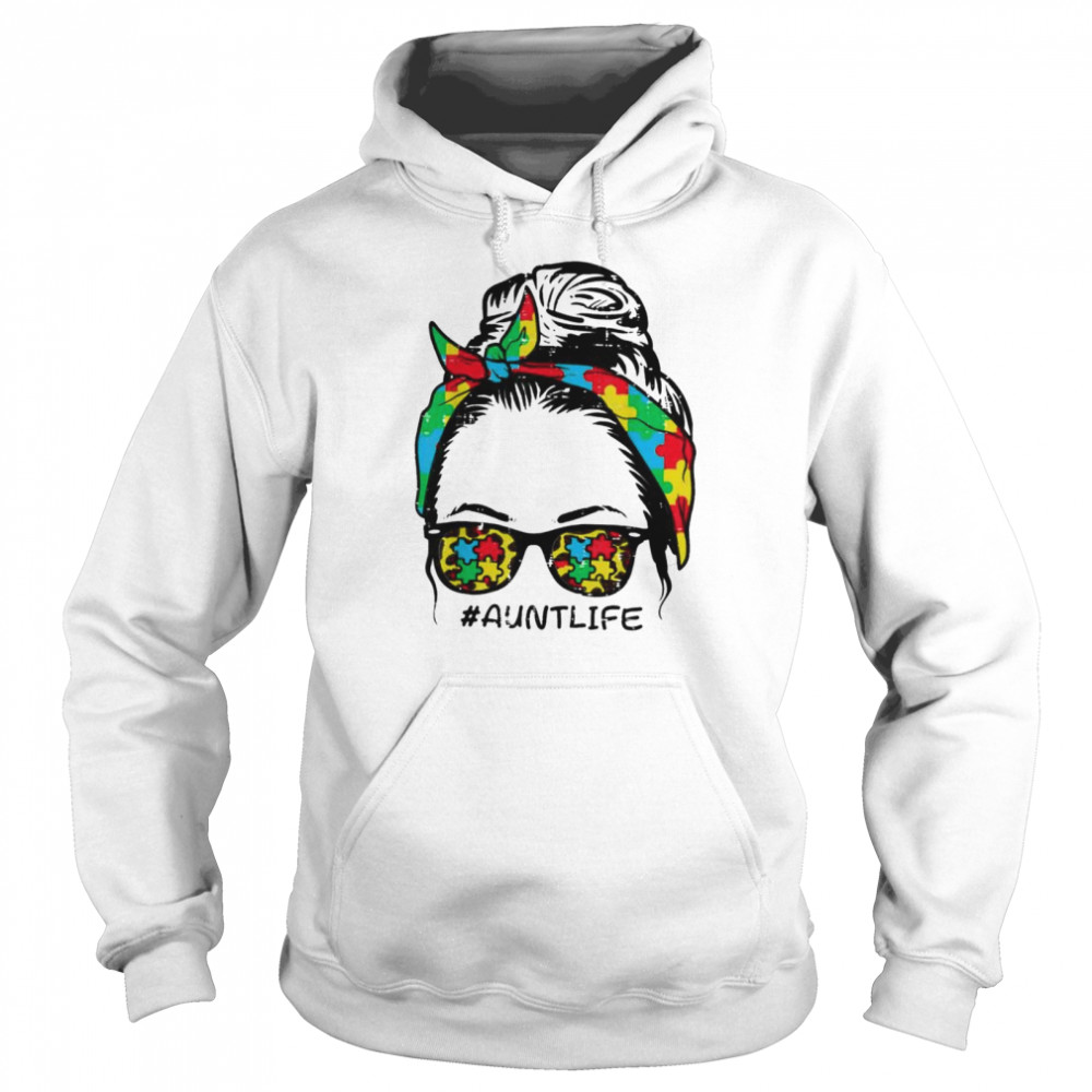 Hairbun Puzzle Sunglasses Aunt Life Autism Awareness Women shirt Unisex Hoodie