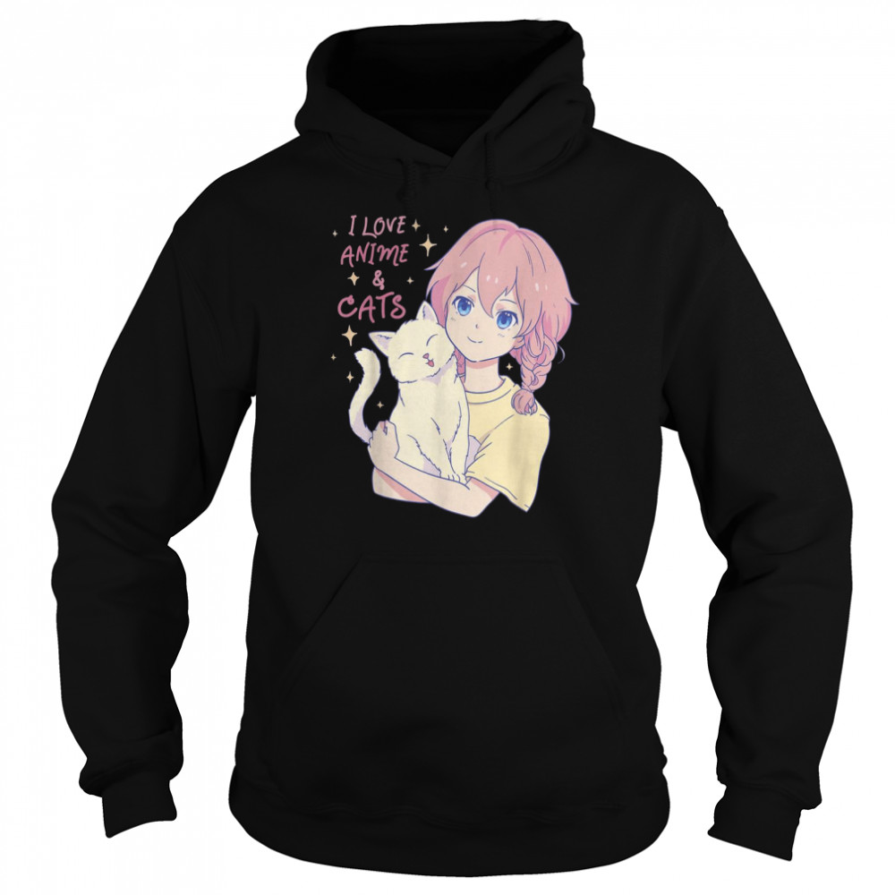 I Love Anime and Cats for cats and animals  Unisex Hoodie