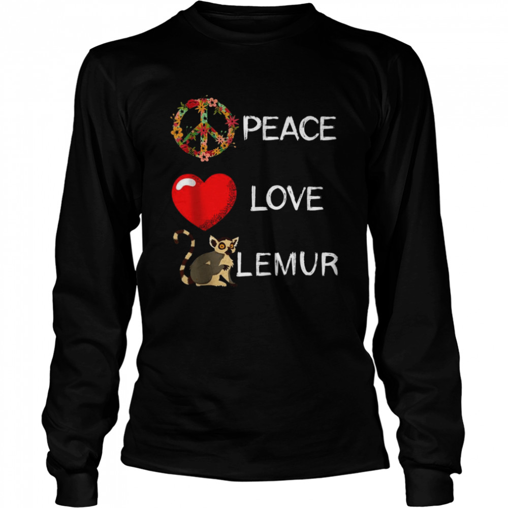 Lemur Love Peace Lemur Madagascar Animal Long Sleeved T-shirt