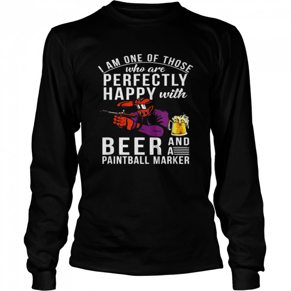 Mens Perfectly Happy With Beer And Paintball Marker Paint Baller Long Sleeved T-shirt