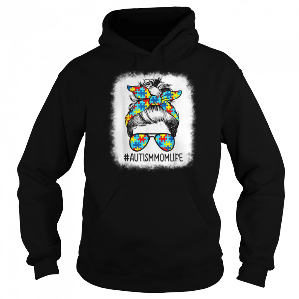 Autism Mom Life Messy Bun Sunglasses Bandana Mother's Day T- B09VD384CK Unisex Hoodie