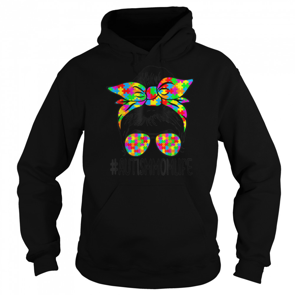 Autism Momlife Awareness Messy Bun Sunglasses Puzzle Girls T- B09VD31YM1 Unisex Hoodie