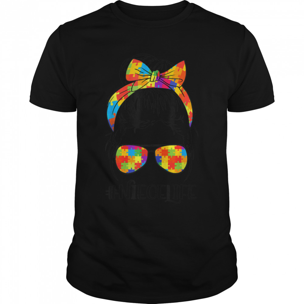 Autism Niece Life Messy Bun Glasses Bandana Mother’s Day T- B09VD3W97V Classic Men's T-shirt