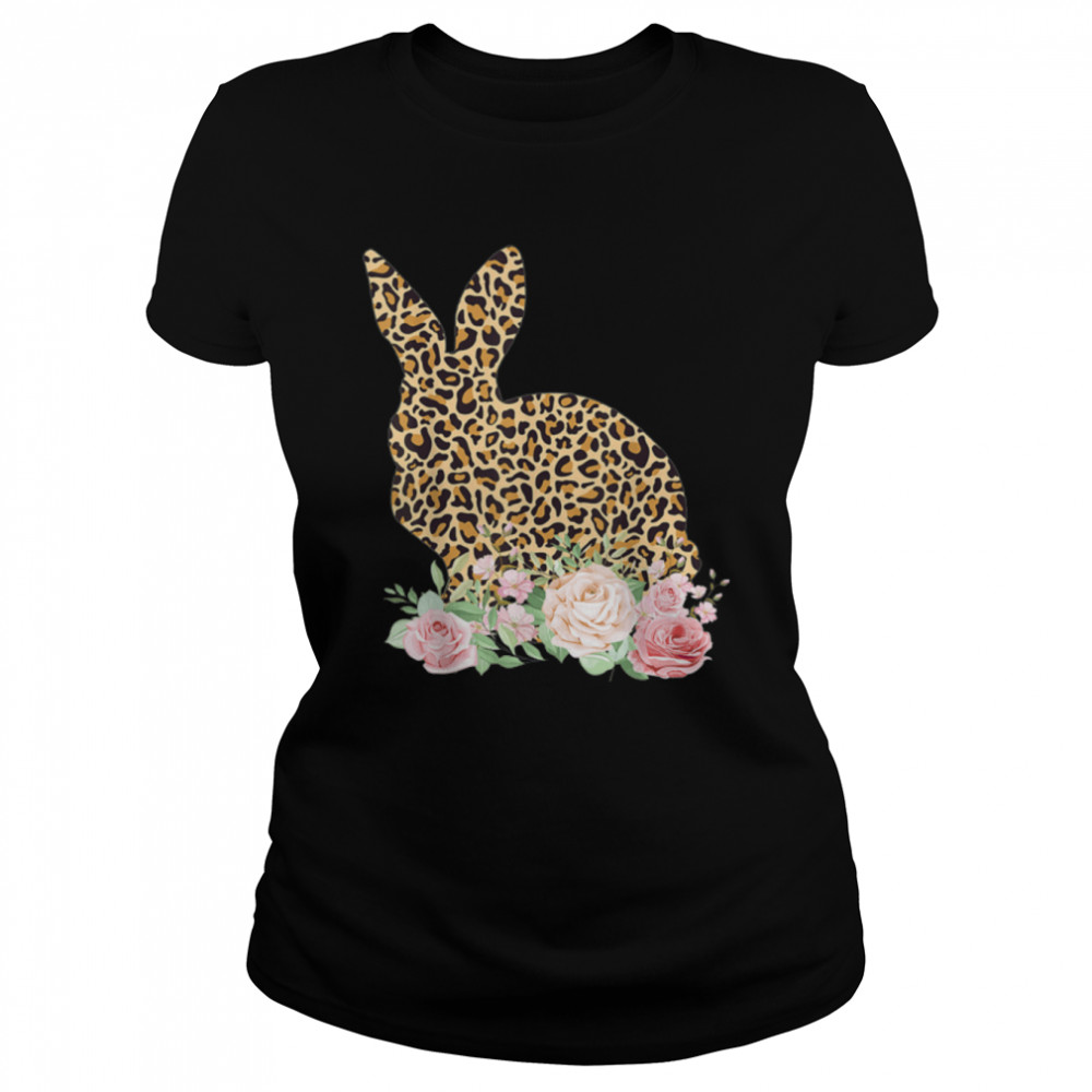 Bunny Flowers Leopard Print Girls Women Happy Easter Day T- B09SG4FQ36 Classic Women's T-shirt