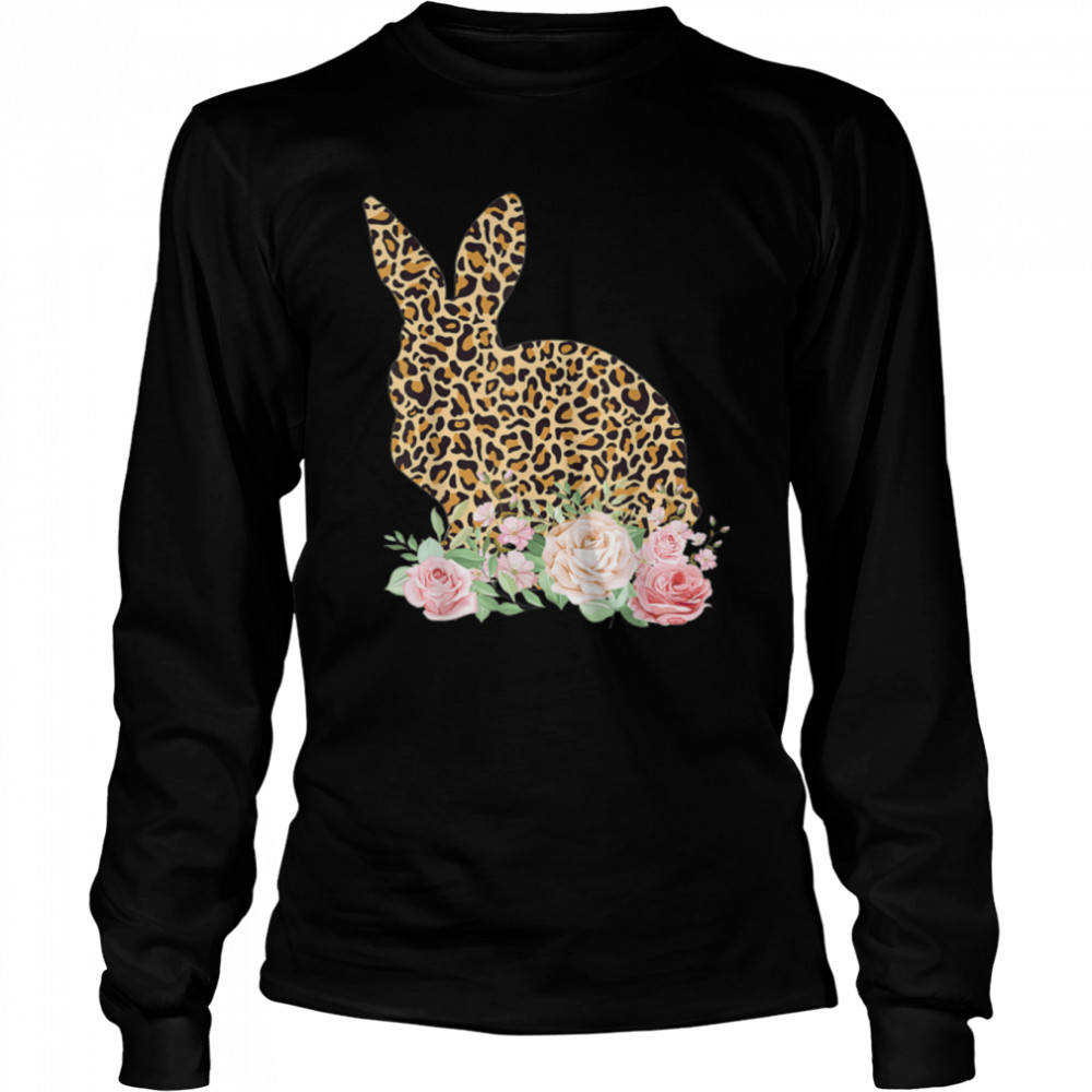 Bunny Flowers Leopard Print Girls Women Happy Easter Day T- B09SG4FQ36 Long Sleeved T-shirt