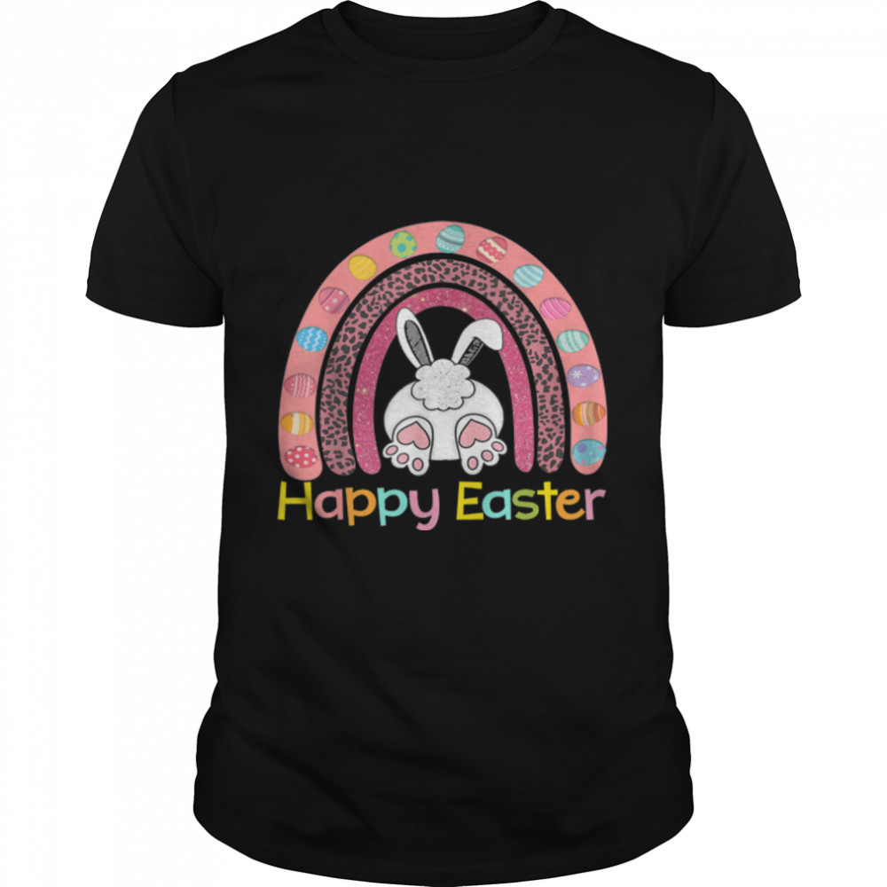 Easter Day Rainbow with eggs and Easter Bunny. Happy Easter T- B09SVXDDH3 Classic Men's T-shirt
