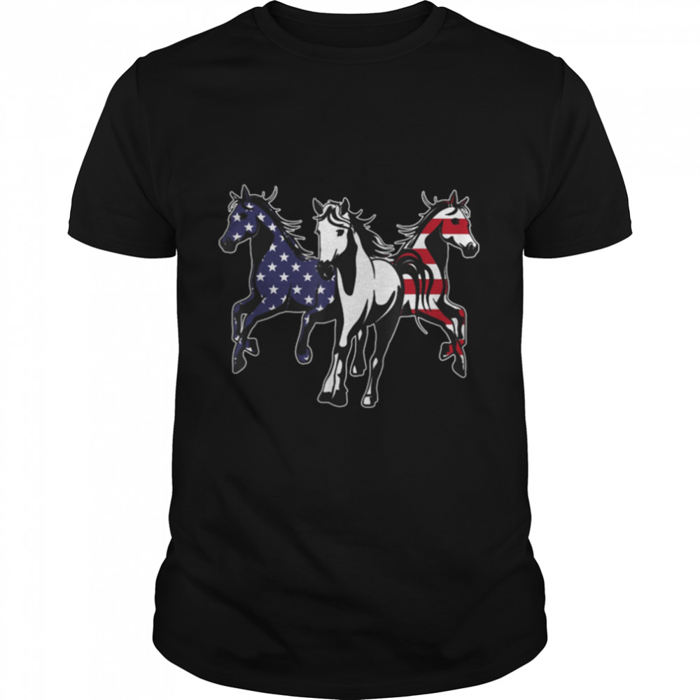 Independence Day America Horses July of 4th American Flag T- B09VYYZF5X Classic Men's T-shirt