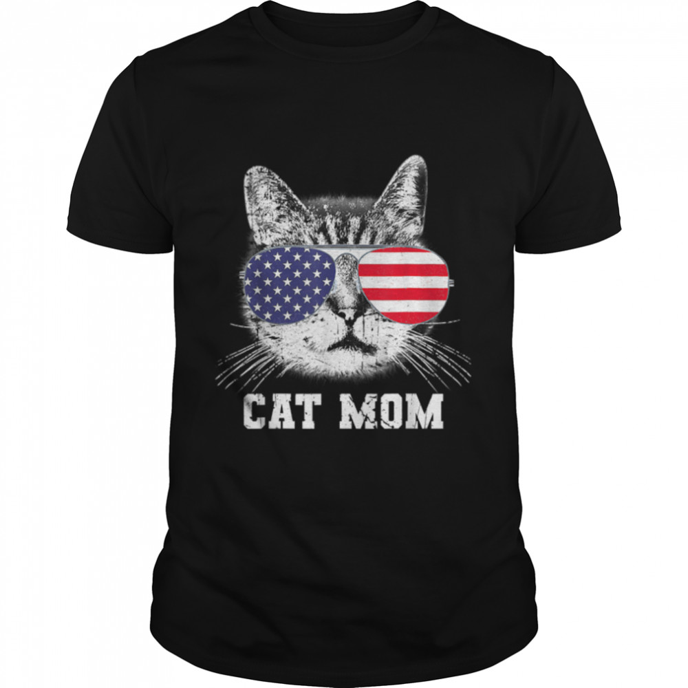 Cat Mom Sunglasses US Flag Funny Cat Lover Mom Mother's Day T- B09W5YHWYD Classic Men's T-shirt