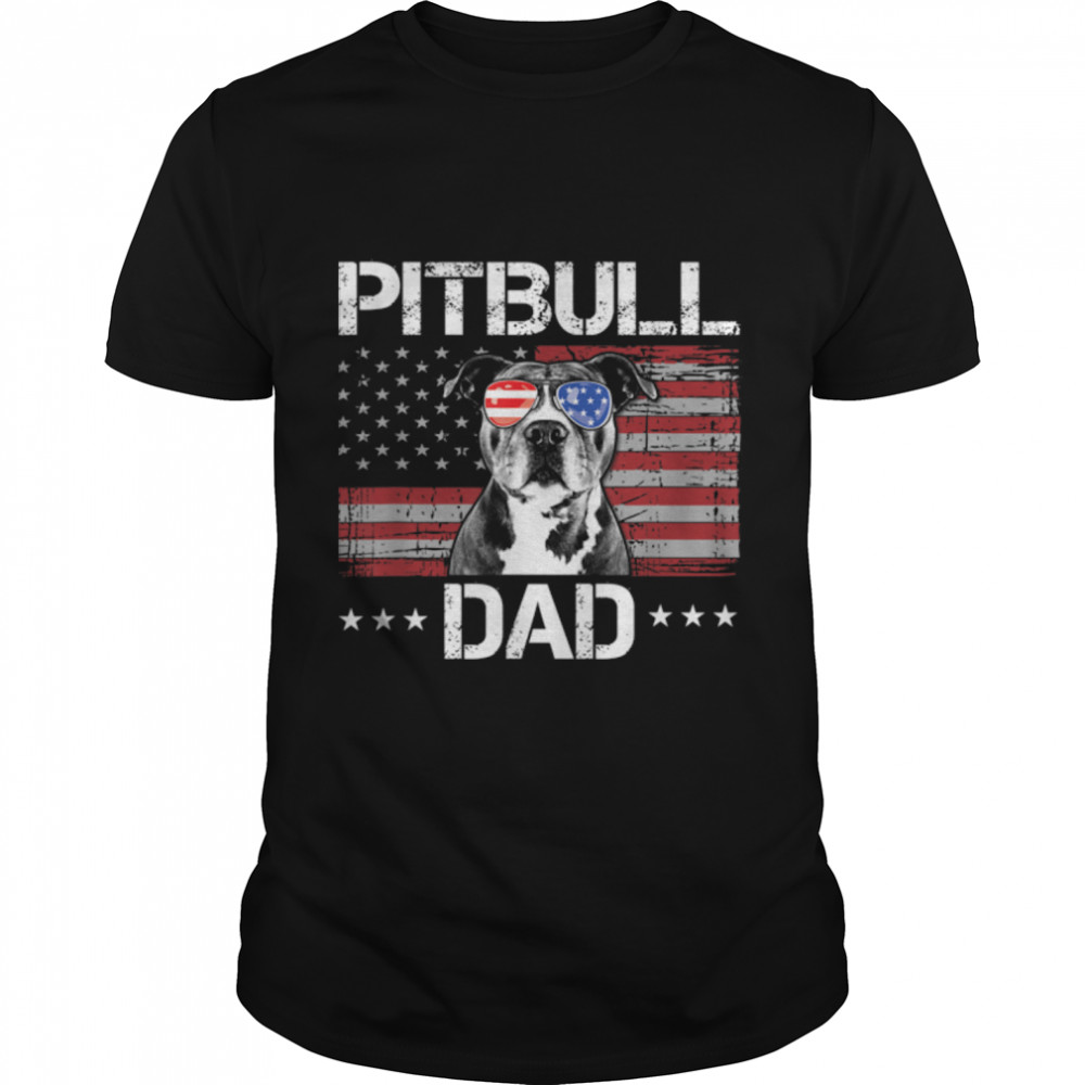 Mens Best Pitbull Dad Ever American Flag Funny Dog Lover T- B09W5TXDRT Classic Men's T-shirt