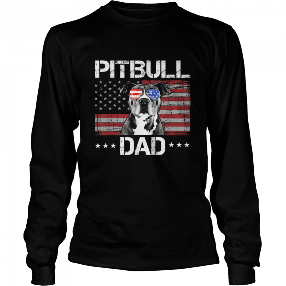 Mens Best Pitbull Dad Ever American Flag Funny Dog Lover T- B09W5TXDRT Long Sleeved T-shirt