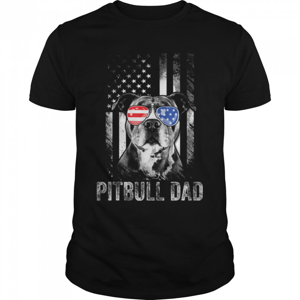 Mens Best Pitbull Dad Ever American Flag Funny Dog Lover T- B09W5VPN49 Classic Men's T-shirt