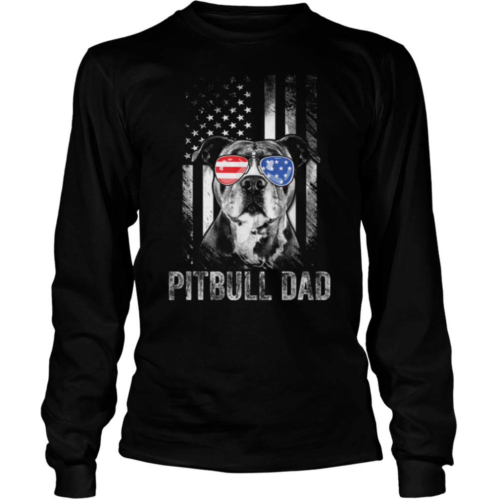 Mens Best Pitbull Dad Ever American Flag Funny Dog Lover T- B09W5VPN49 Long Sleeved T-shirt