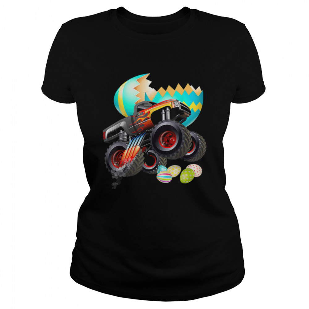 Monster Truck Eggs Easter Egg Hunting Boys Kids T- B09W62ZSVQ Classic Women's T-shirt