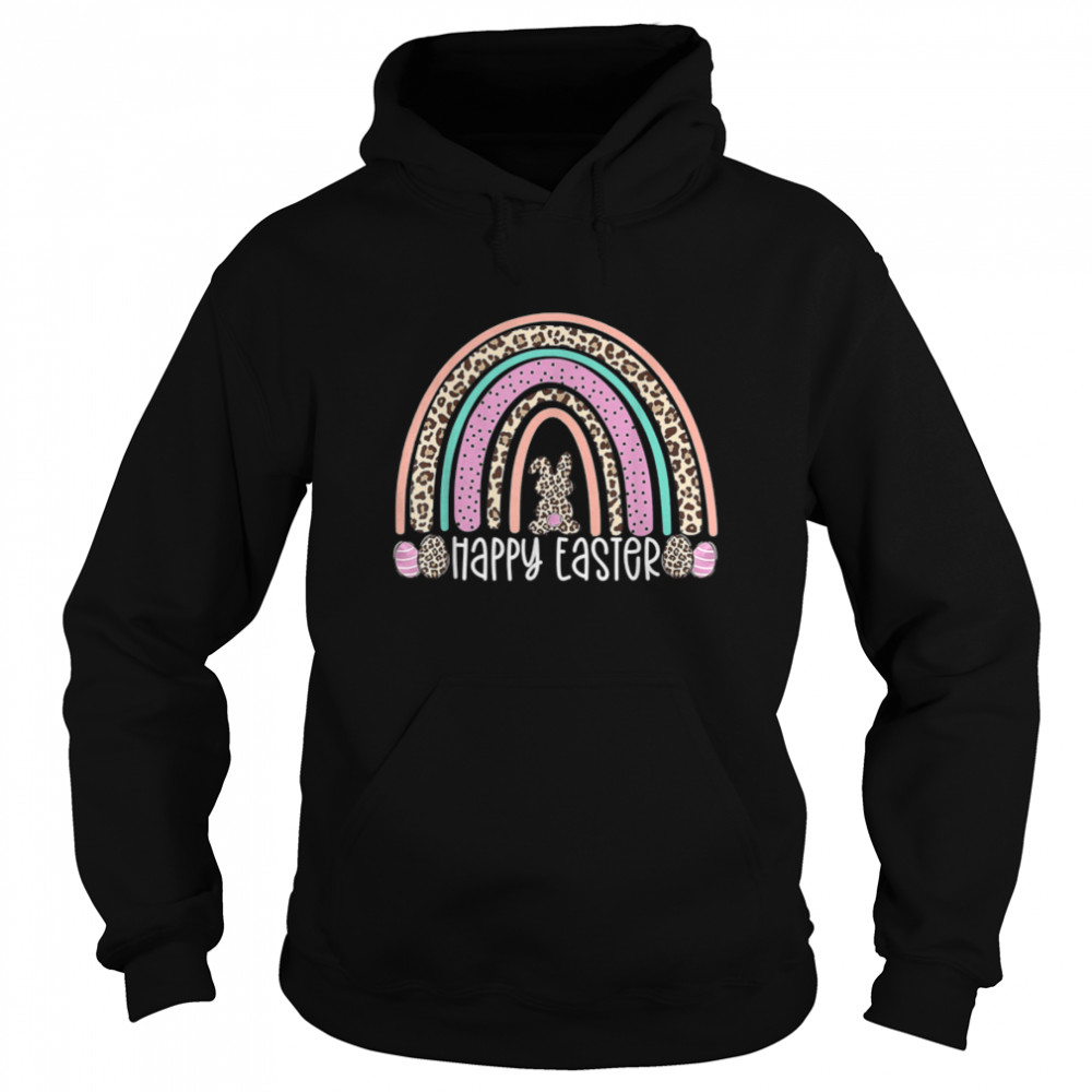 Rainbow Easter Leopard Happy Easter Bunny Rabbit Women Girls T- B09W5ZXRGM Unisex Hoodie