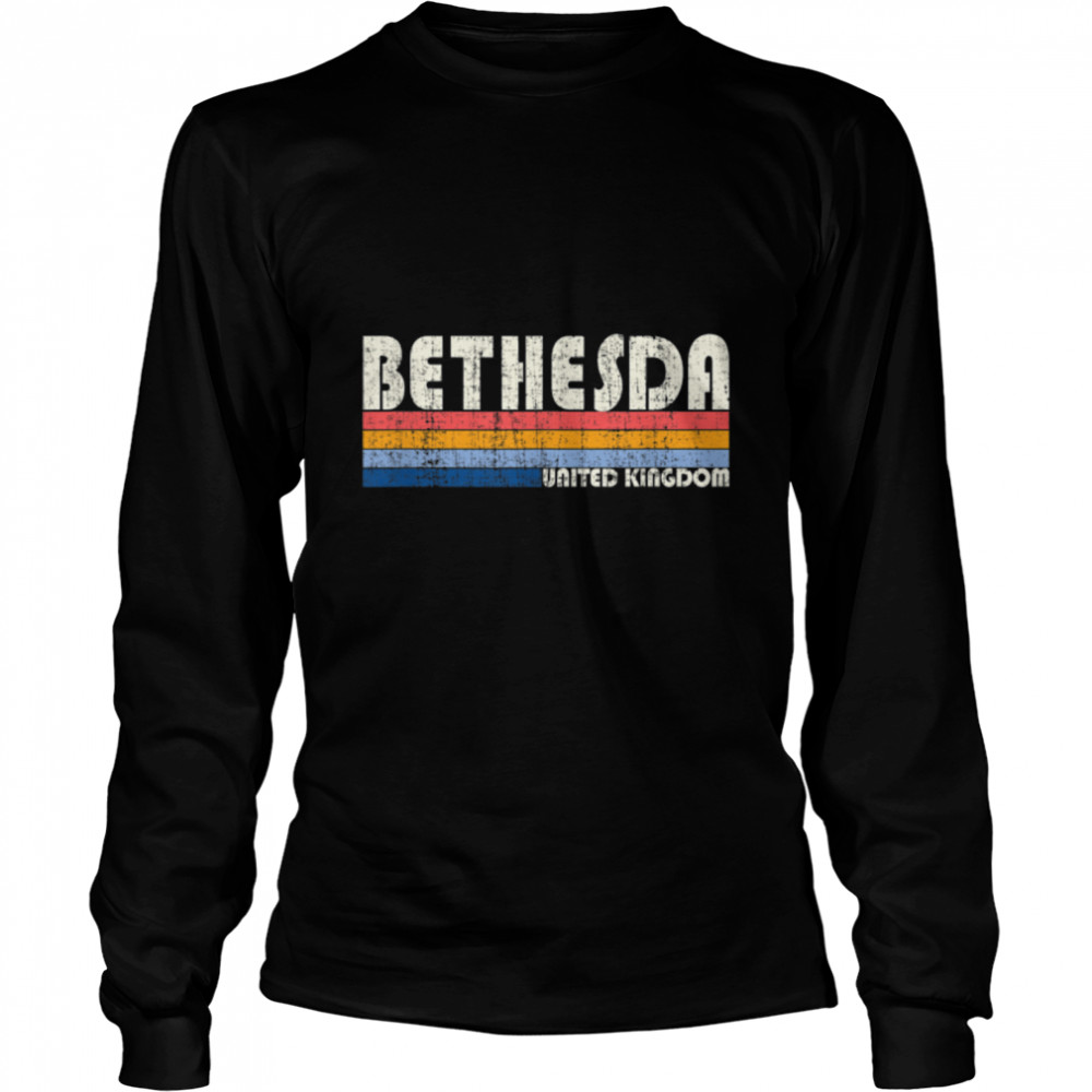 Retro Vintage 70s 80s Style Bethesda, United Kingdom T- B09W8L9S3R Long Sleeved T-shirt