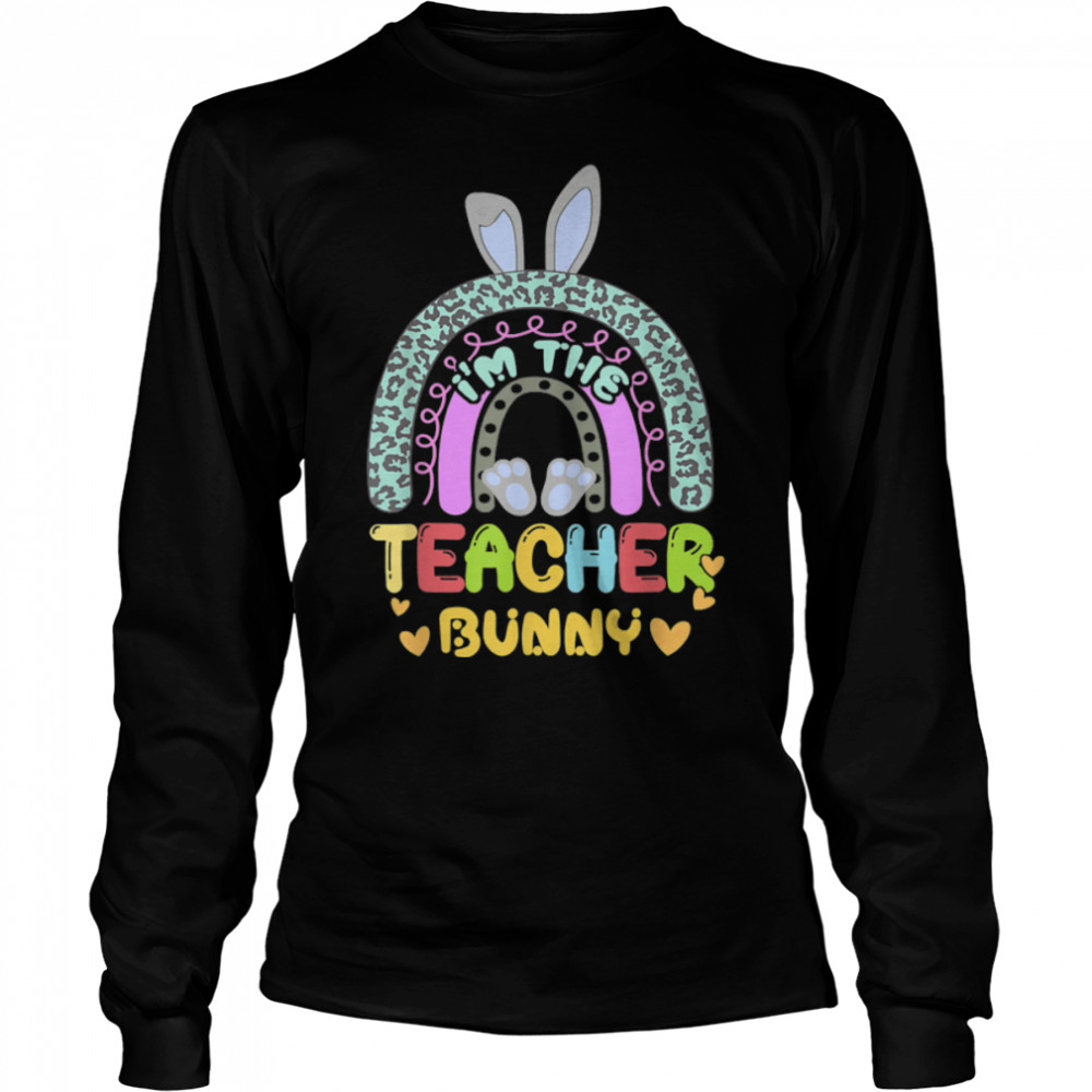 Teacher Easter Rainbow Bunny Rabbit Costume Matching Family T- B09W62R1VZ Long Sleeved T-shirt