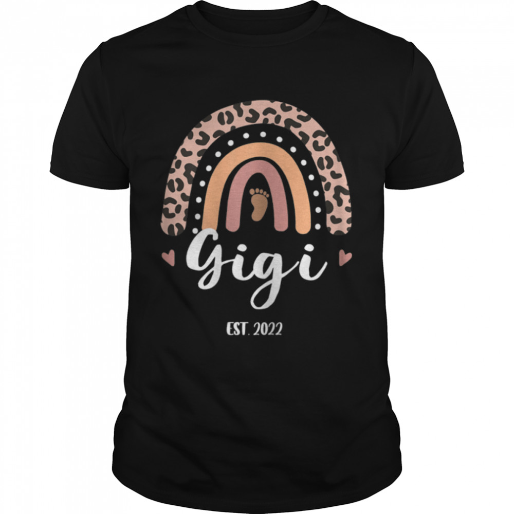 Womens First time GiGi 2022 Leopard Skin Rainbow Love Baby Fooot T- B09W5ZHM6N Classic Men's T-shirt