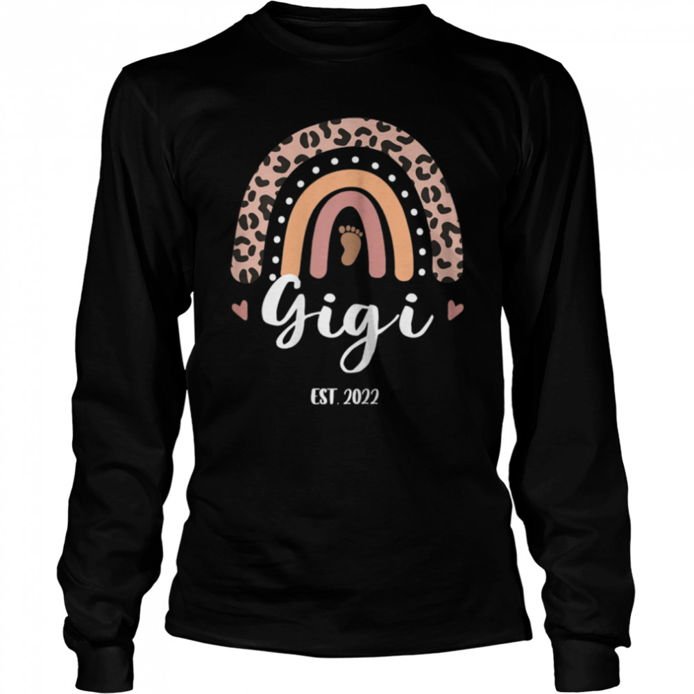 Womens First time GiGi 2022 Leopard Skin Rainbow Love Baby Fooot T- B09W5ZHM6N Long Sleeved T-shirt