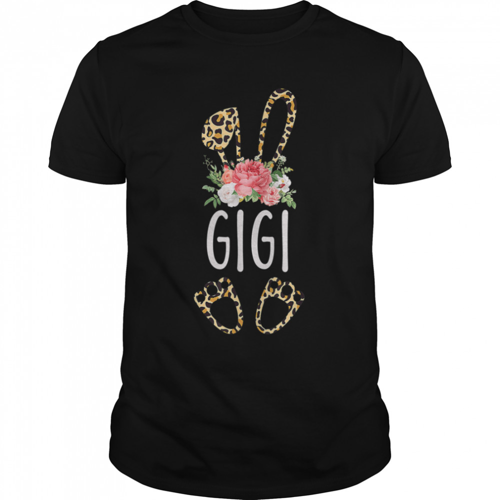 Floral Leopard Gigi Bunny Gift Happy Easter Mother’s Day T-Shirt B09W8VPM2X