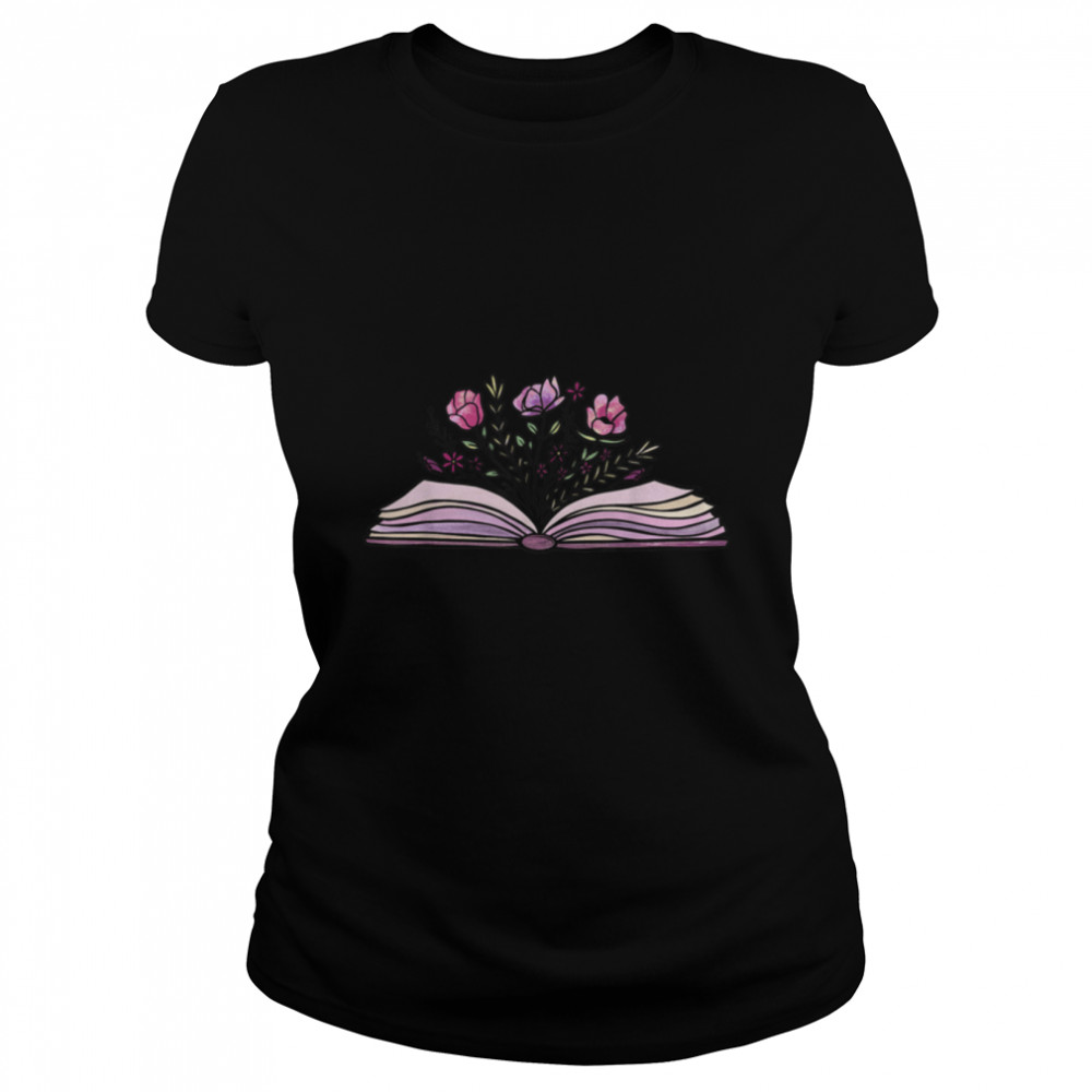 Purple Floral Book With Wildflowers World Book Day T- B09WN1P9FJ Classic Women's T-shirt