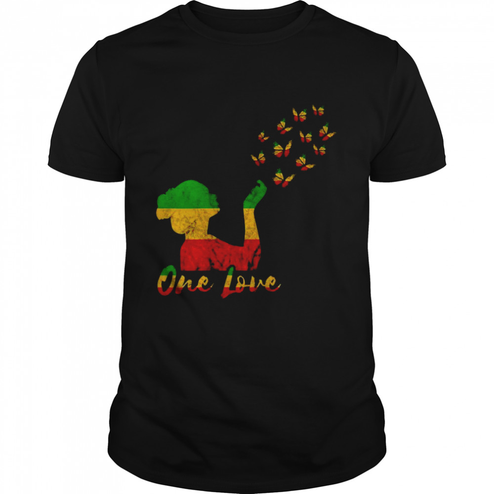 Womens One Love Rasta Reggae Butterfly Faith Rastafarian Girl Classic Men's T-shirt