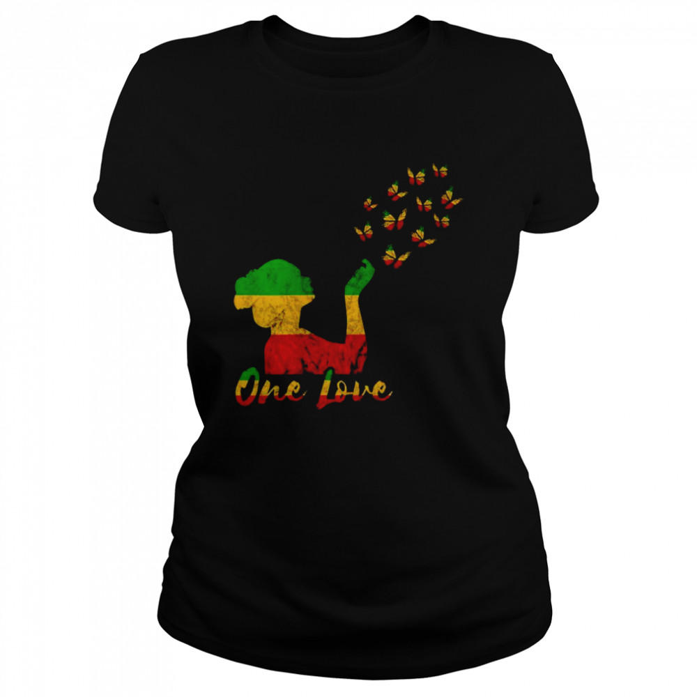 Womens One Love Rasta Reggae Butterfly Faith Rastafarian Girl Classic Women's T-shirt