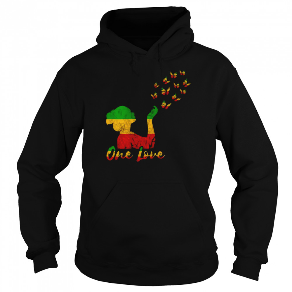 Womens One Love Rasta Reggae Butterfly Faith Rastafarian Girl Unisex Hoodie