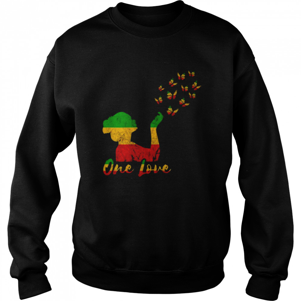 Womens One Love Rasta Reggae Butterfly Faith Rastafarian Girl Unisex Sweatshirt