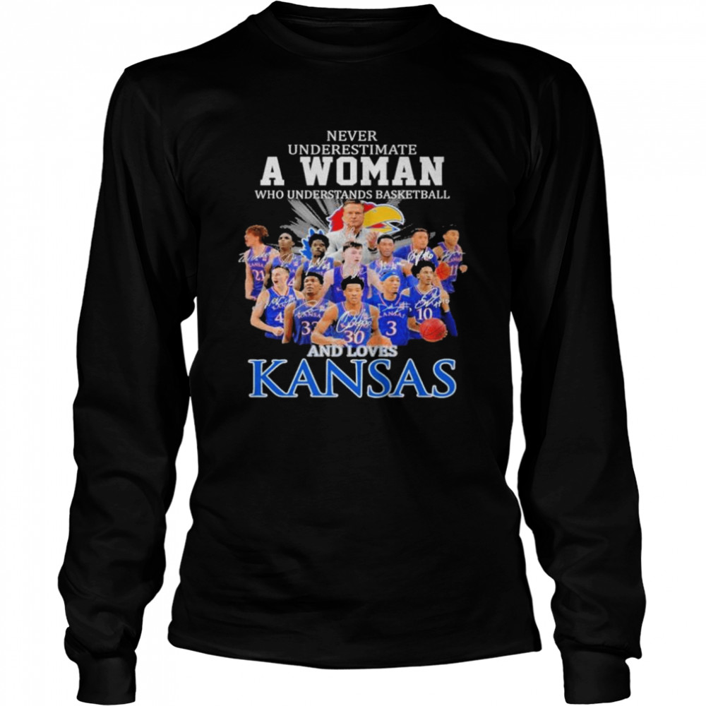 Never underestimate a woman who understands basketball and loves Kansas shirt Long Sleeved T-shirt