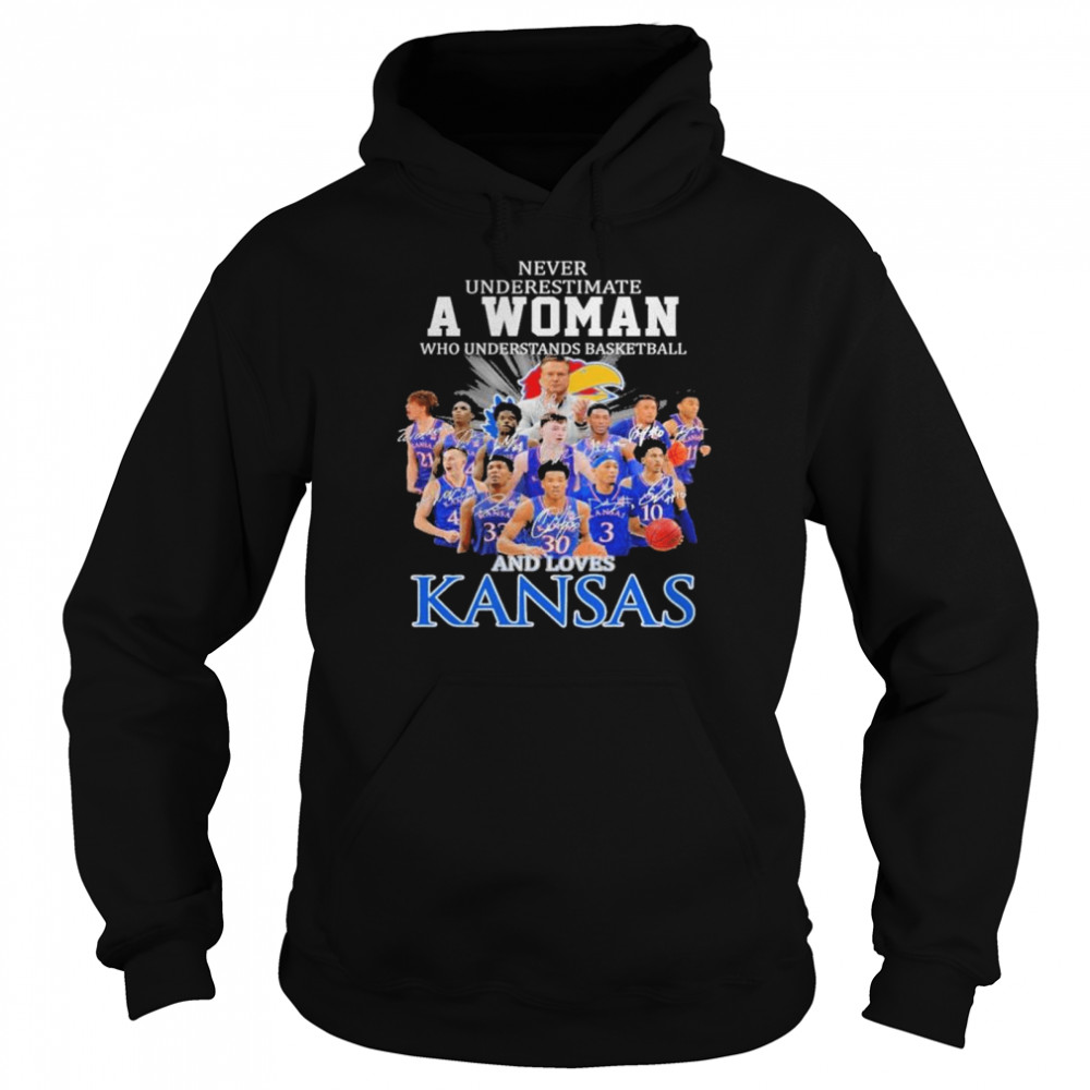 Never underestimate a woman who understands basketball and loves Kansas shirt Unisex Hoodie