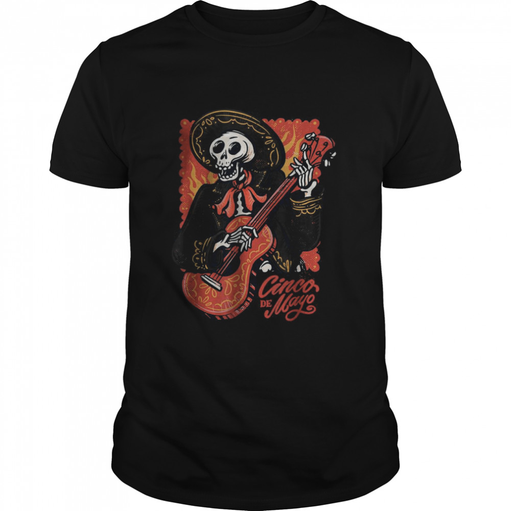 Cinco de Mayo Mexican Mariachi Skeleton with Guitar Graphic T-Shirt