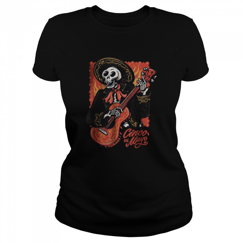 Cinco de Mayo Mexican Mariachi Skeleton with Guitar Graphic T- Classic Women's T-shirt