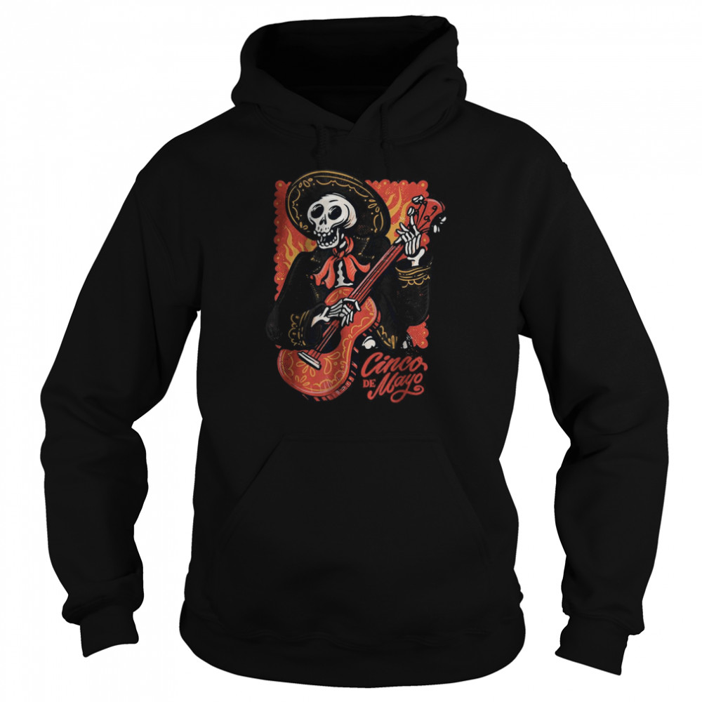 Cinco de Mayo Mexican Mariachi Skeleton with Guitar Graphic T- Unisex Hoodie