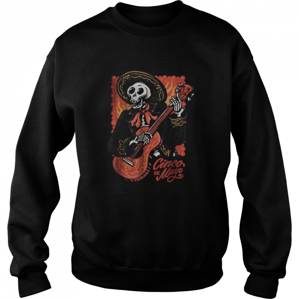 Cinco de Mayo Mexican Mariachi Skeleton with Guitar Graphic T- Unisex Sweatshirt