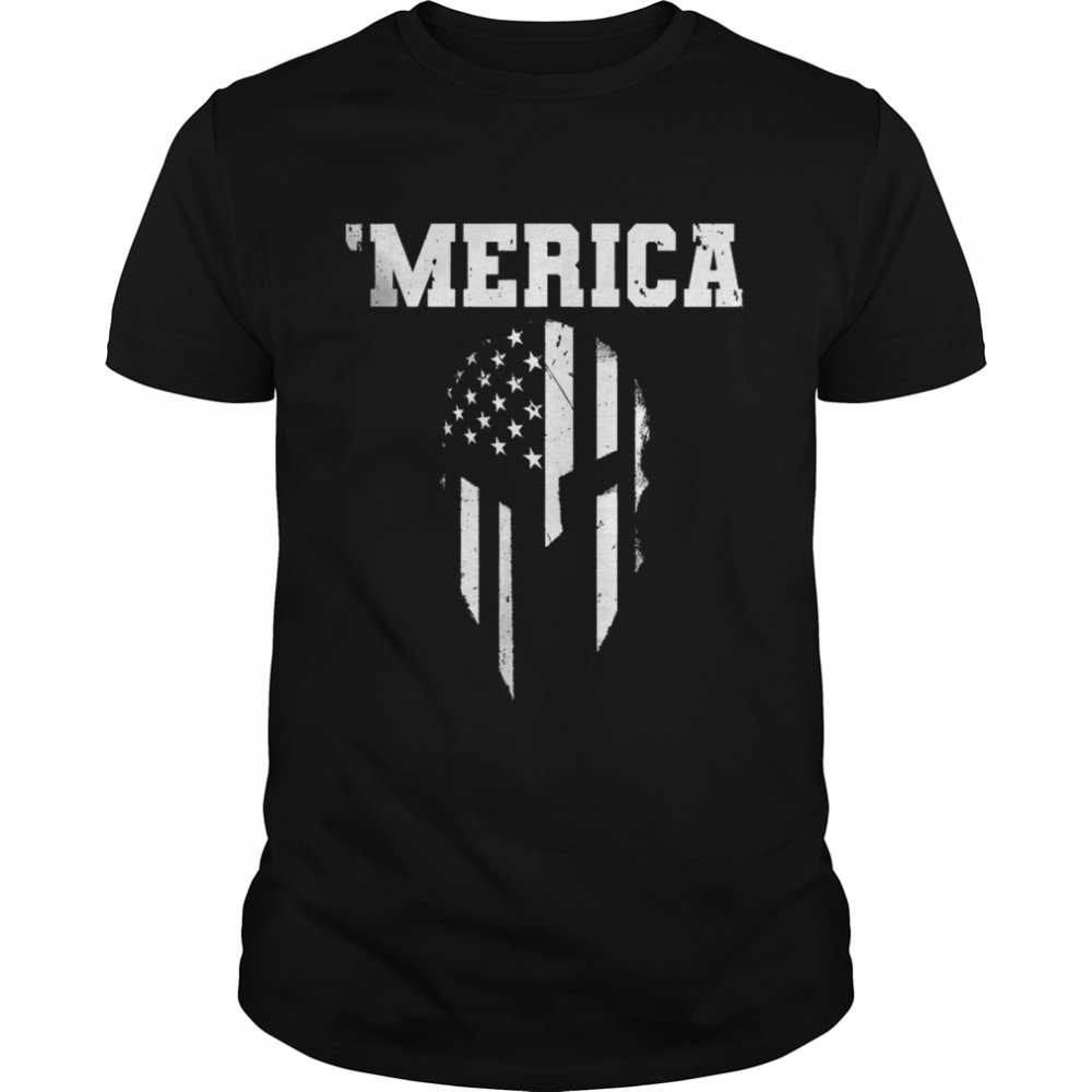 Spartan Helmet USA Flag Merica 4th of July Classic Men's T-shirt